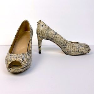 Stuart Weitzman Snake Skin Peep Toe Platform Heel